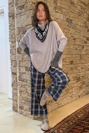 Patrick Plaid Brushed Cotton Kick Pant Navy